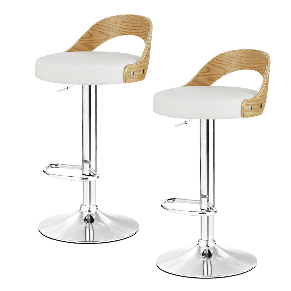 2x Swivel Gas Lift Bar Stools PU Leather Padded - White