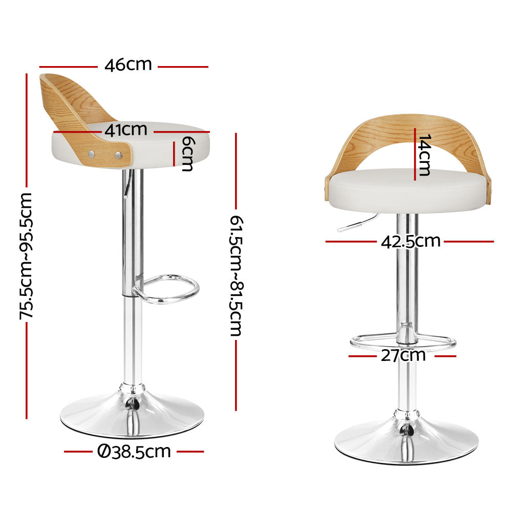 2x Swivel Gas Lift Bar Stools PU Leather Padded - White