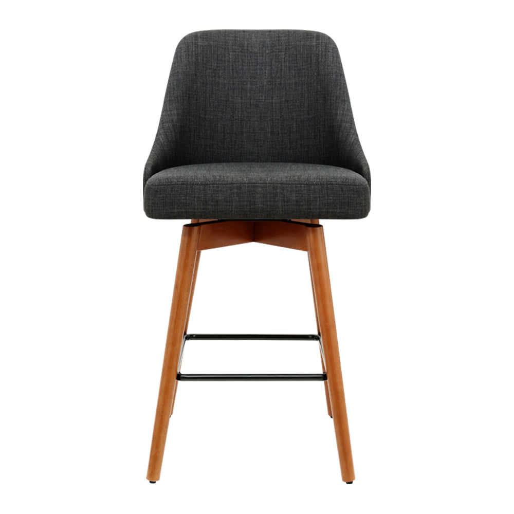 4x Swivel Bar Stools Wooden Soft Linen Fabric - Charcoal Grey