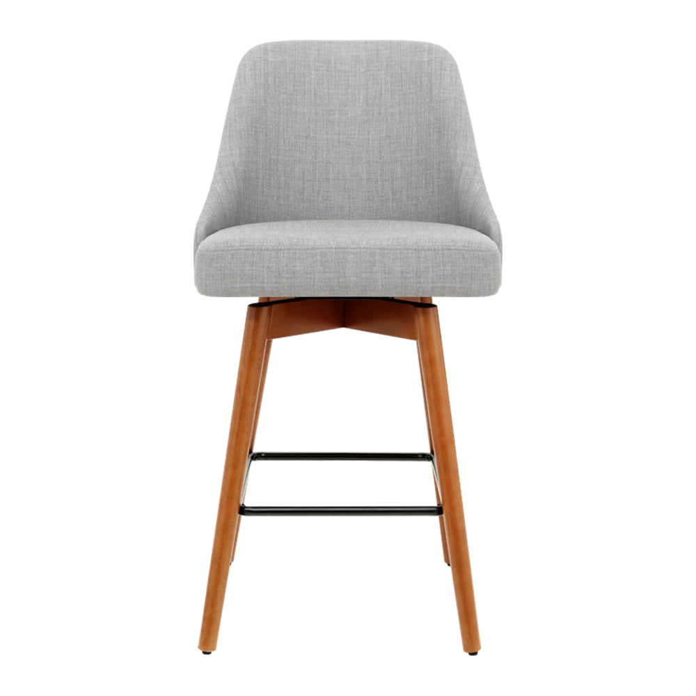 4x Swivel Bar Stools Wooden Soft Padded Linen Fabric - Grey