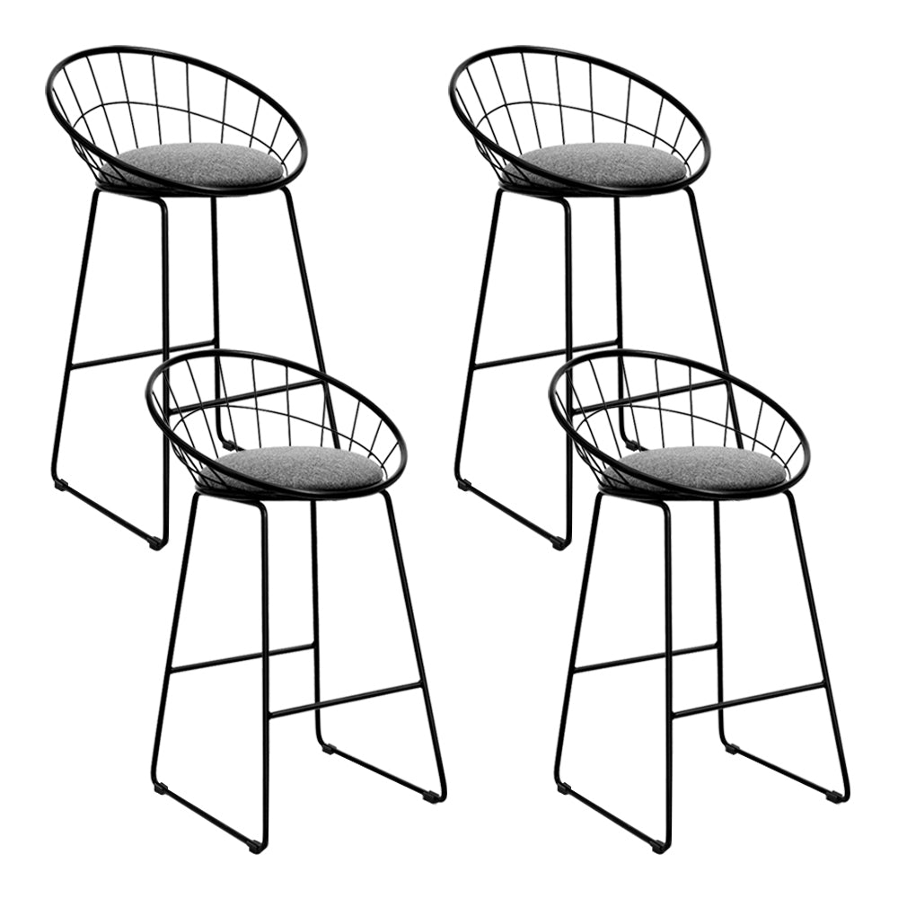 4x Bar Stools Padded Fabric Seat Metal Frame - Black