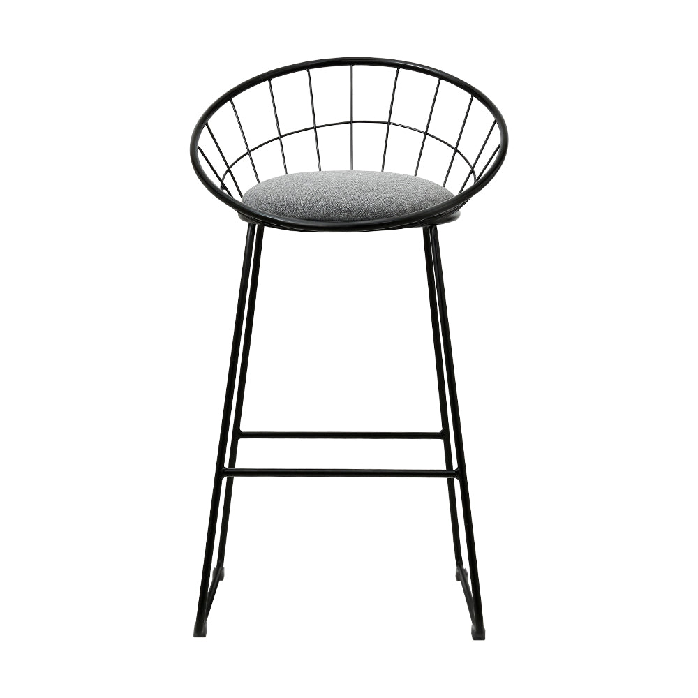 4x Bar Stools Padded Fabric Seat Metal Frame - Black