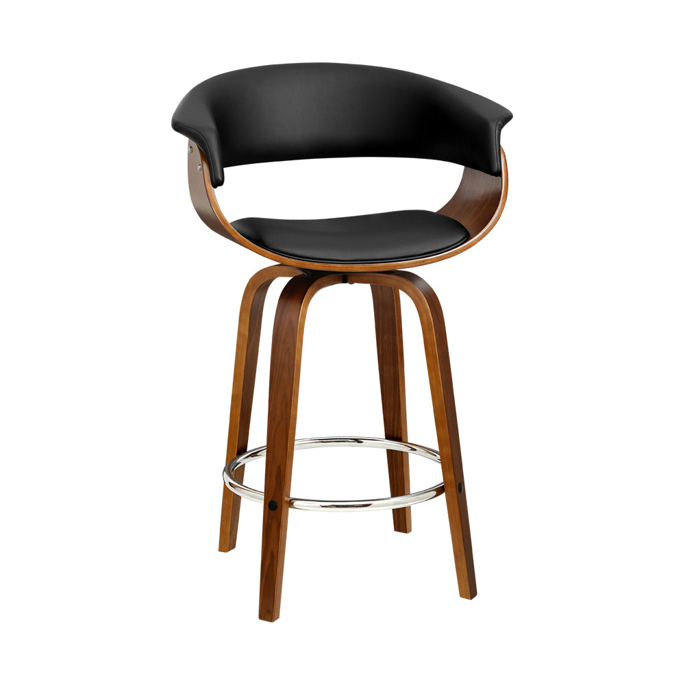 Single Swivel PU Leather & Wooden Bar Stool - Brown & Black