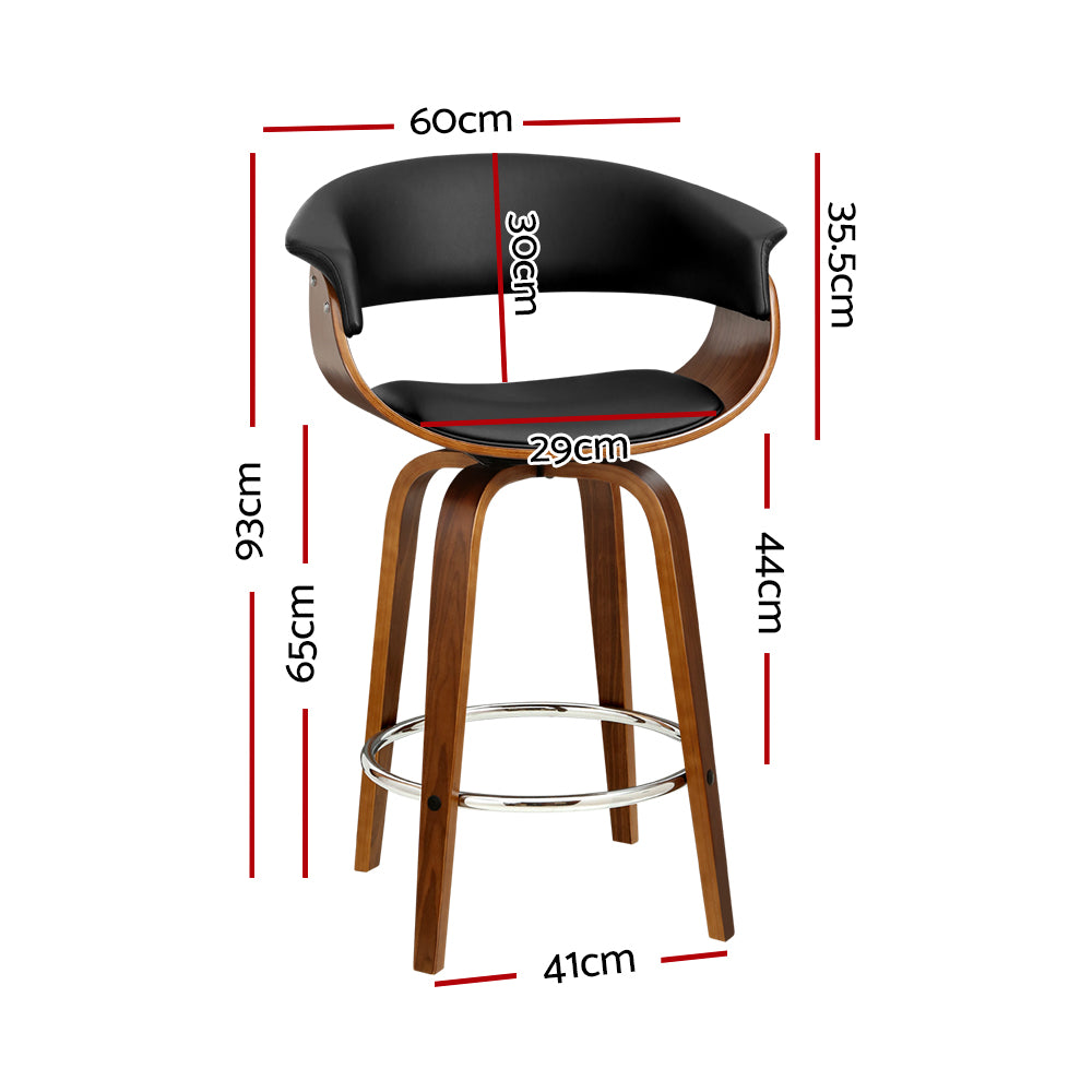 Set of 3 Swivel PU Leather & Wooden Bar Stool - Black