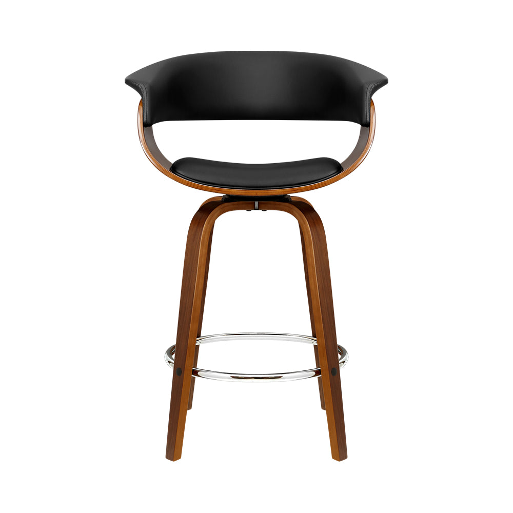 Single Swivel PU Leather & Wooden Bar Stool - Brown & Black