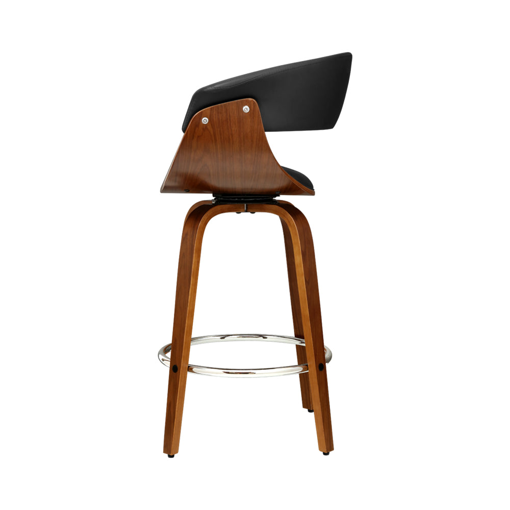 Single Swivel PU Leather & Wooden Bar Stool - Brown & Black