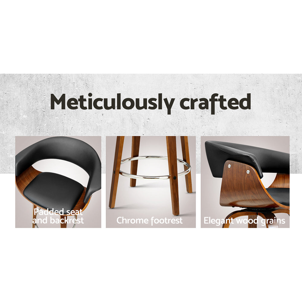 Single Swivel PU Leather & Wooden Bar Stool - Brown & Black