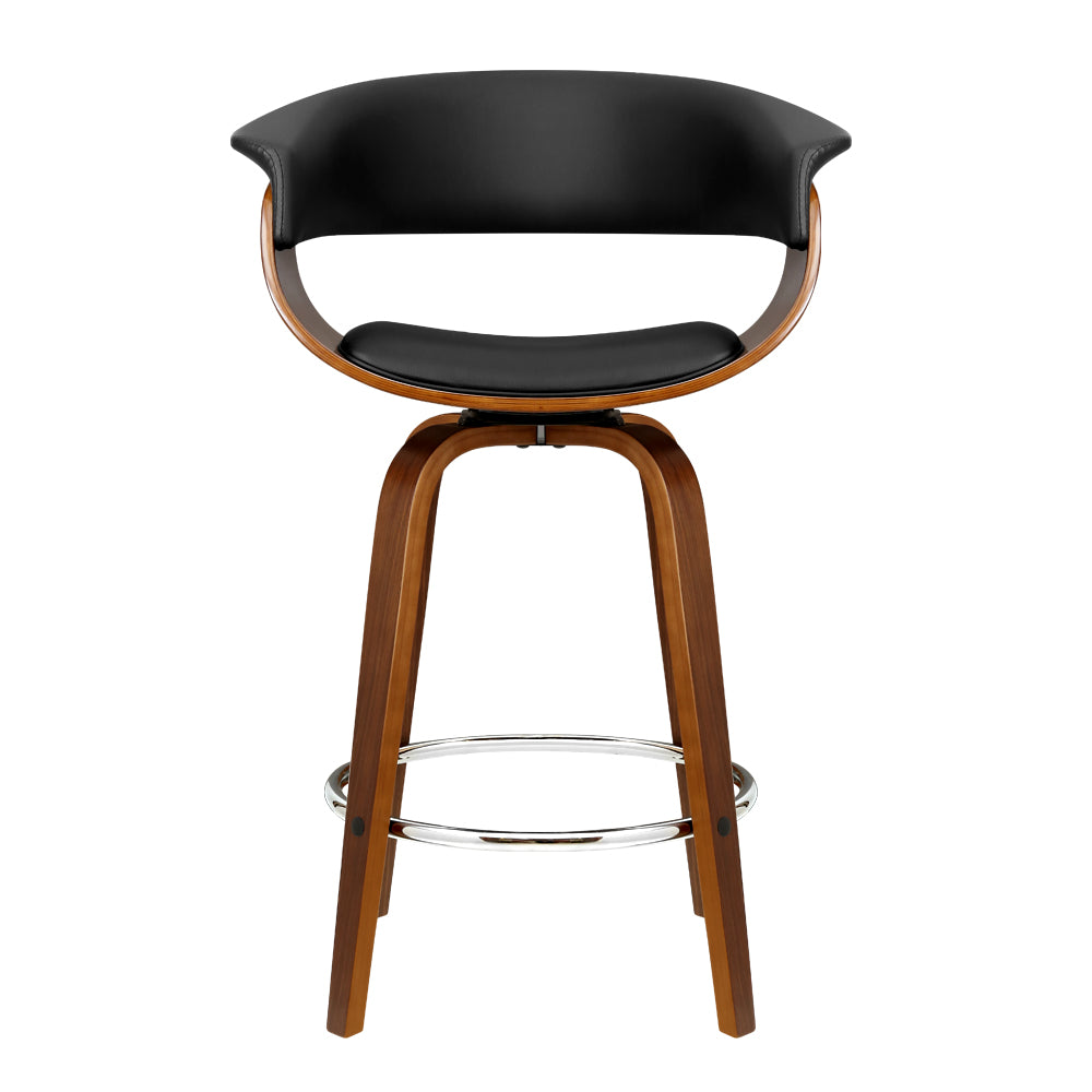 4x Swivel Wide Seat Bar Stools PU Leather & Wooden - Black