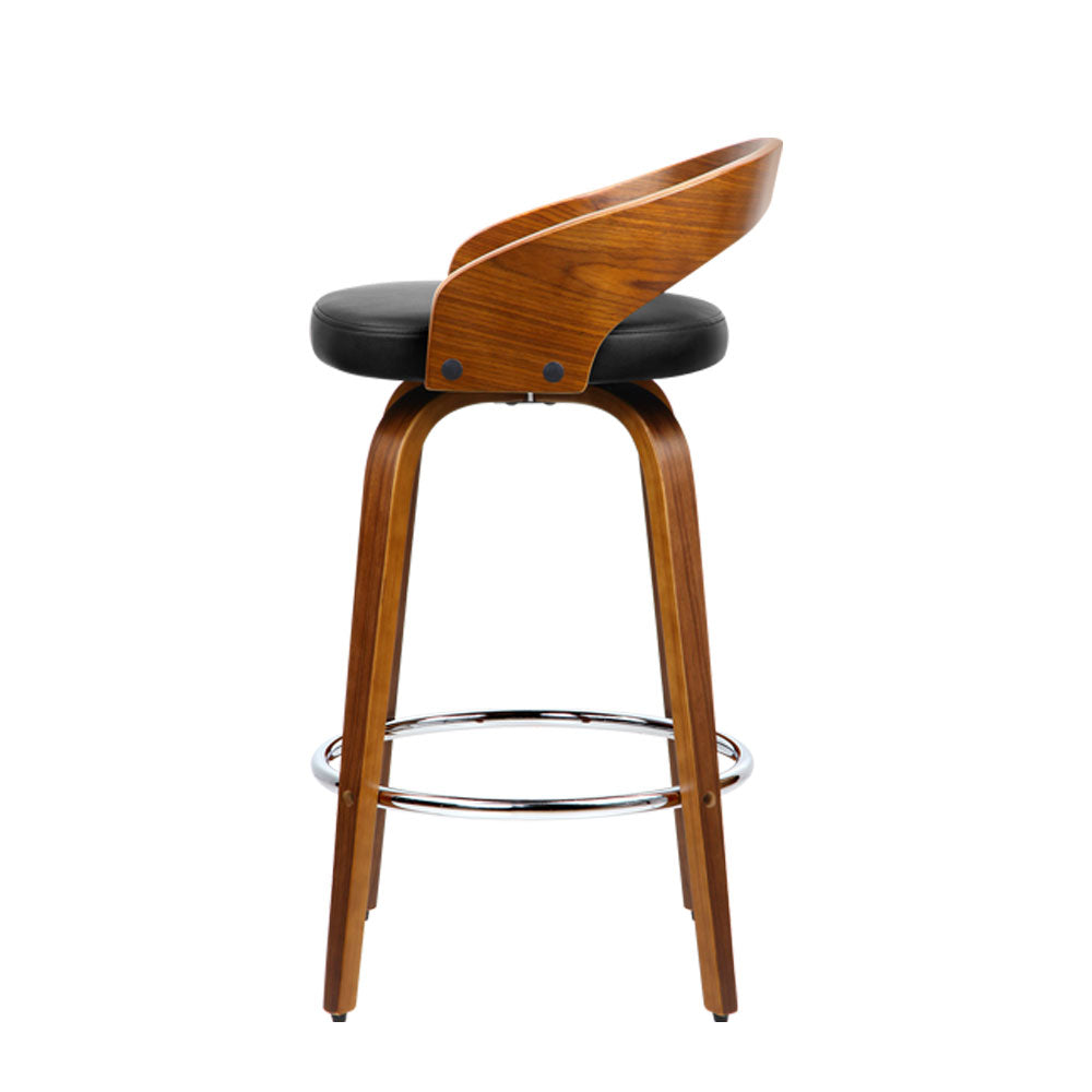 2x Swivel Wide Seat Bar Stools Curved Backrest - Walnut & Black