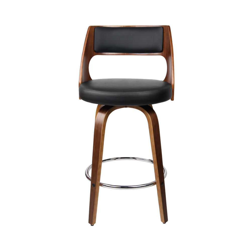 2x Swivel PU Leather & Wooden Bar Stools - Black