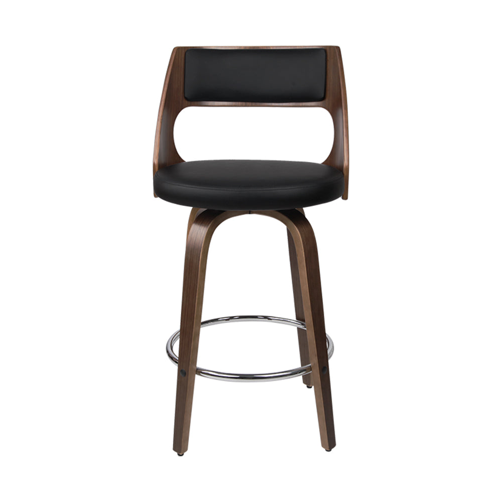 2x Wide Seat Swivel Bar Stools Wooden & PU Leather Back Support - Black