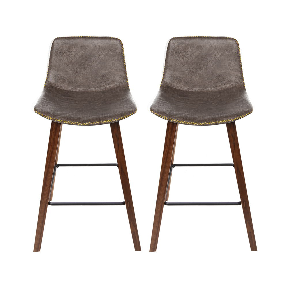 2x Premium Leather Kitchen Bar Stools