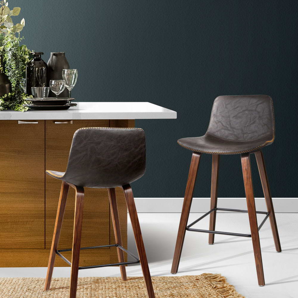 2x Premium Leather Kitchen Bar Stools