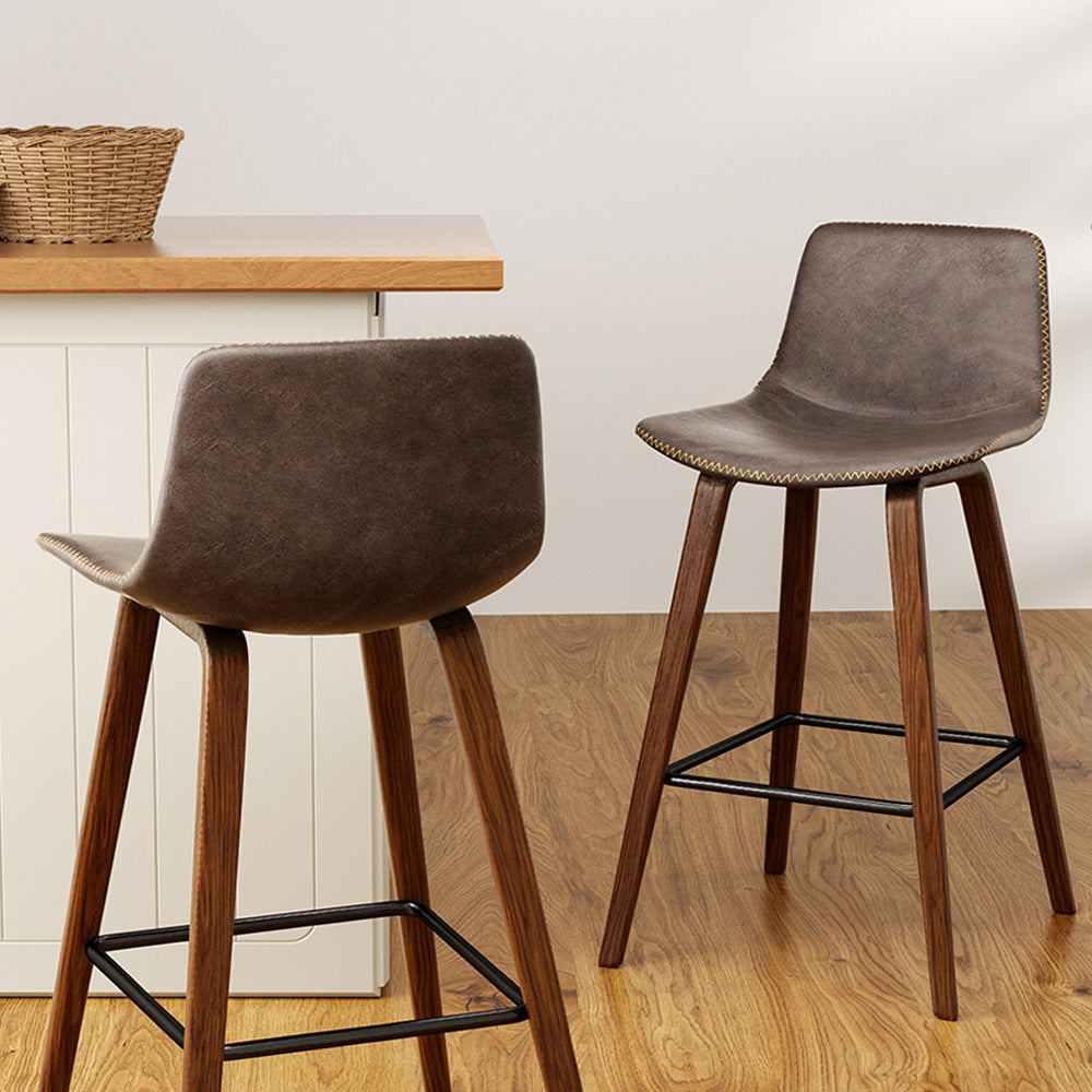 2x Premium Leather Kitchen Bar Stools