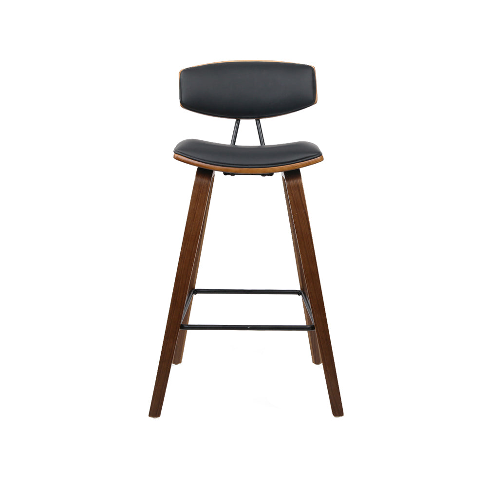 4x Wooden Bar Stools PU Leather Padded with Back Support - Black