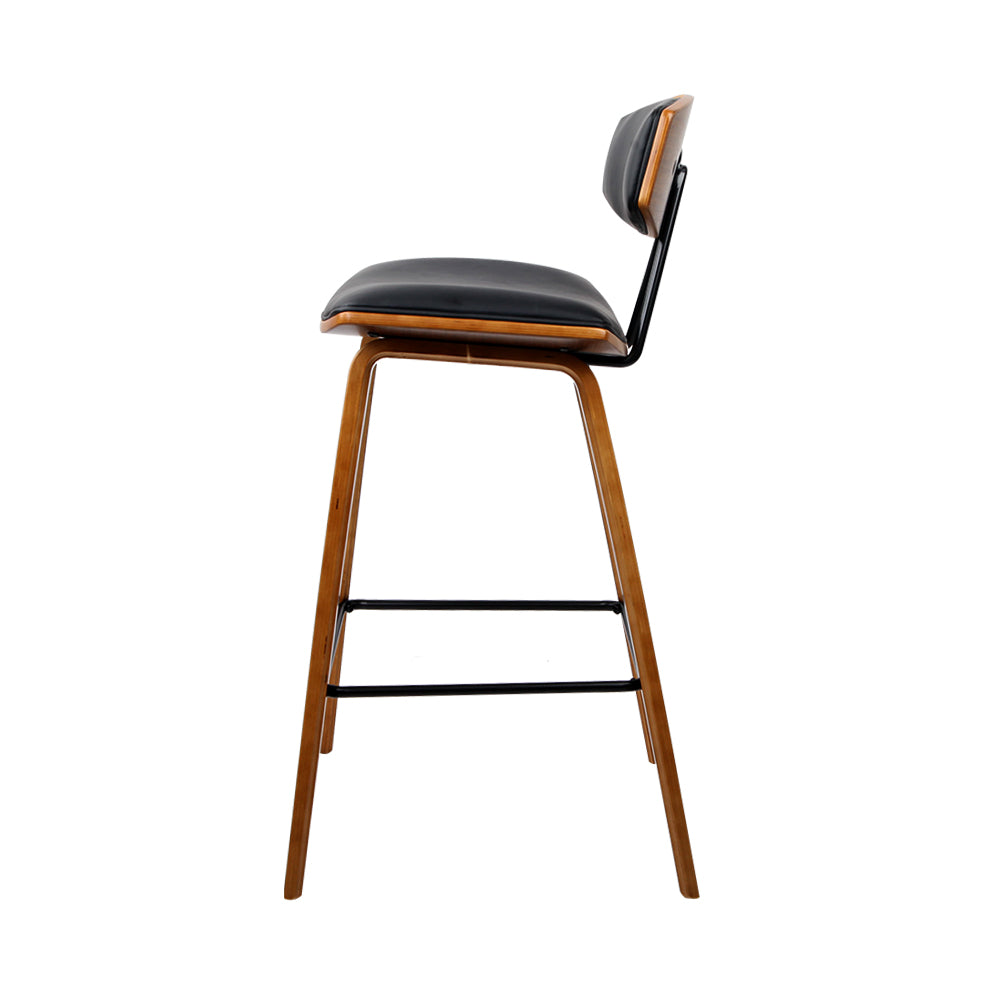 4x Wooden Bar Stools PU Leather Padded with Back Support - Black