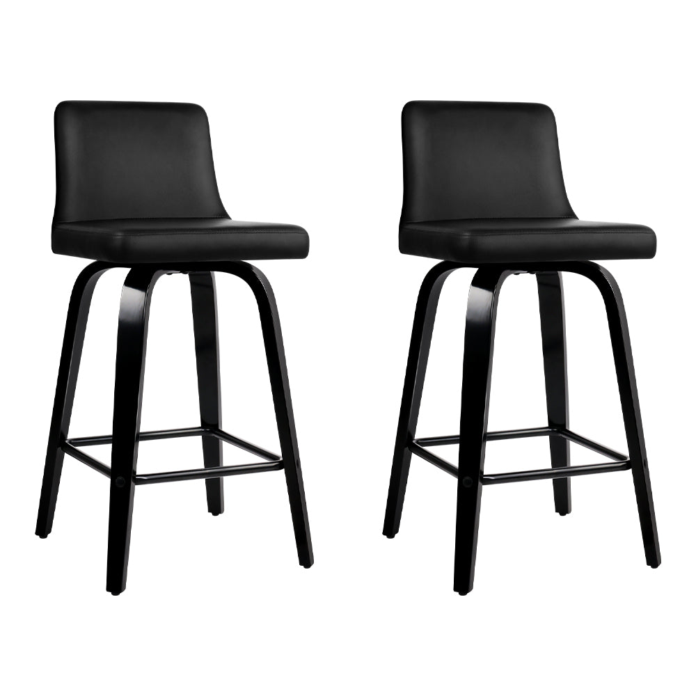 2x Swivel Kitchen Bar Stools PU Leather Wooden - Black