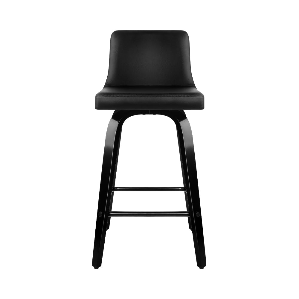 2x Swivel Kitchen Bar Stools PU Leather Wooden - Black