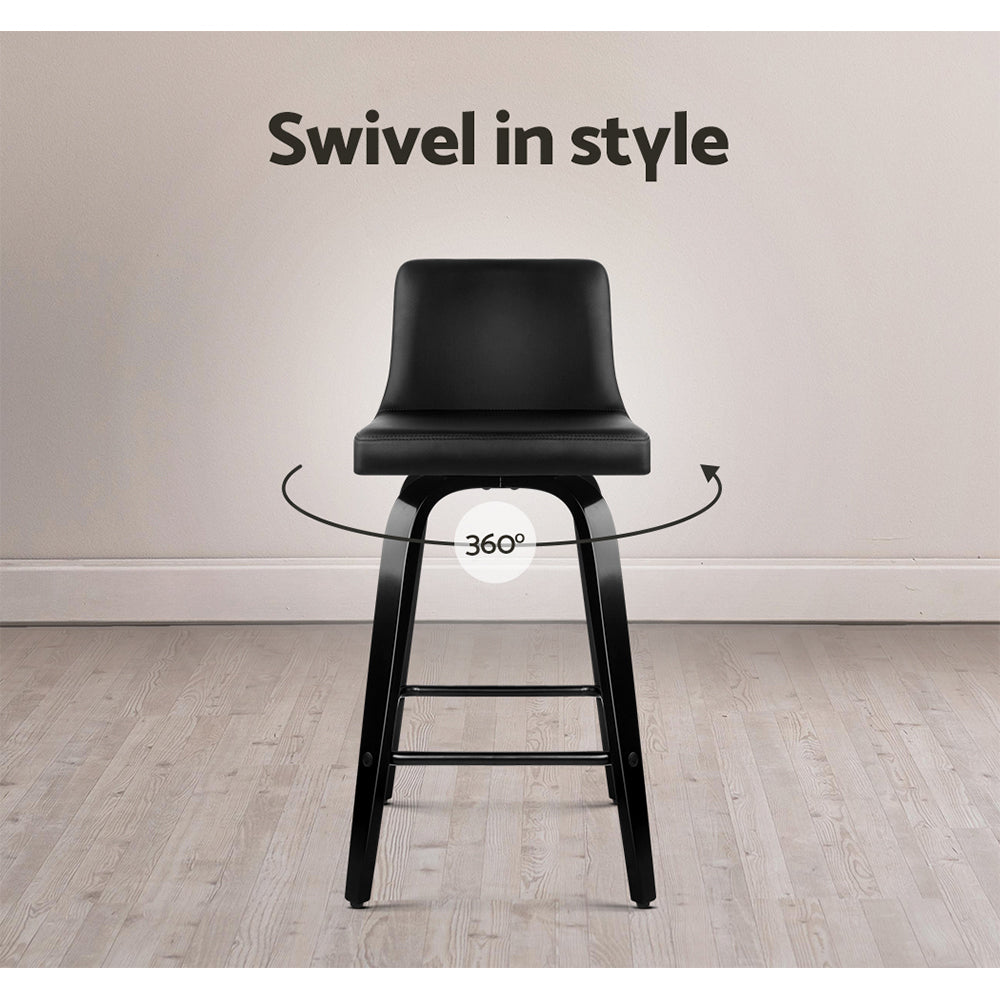 2x Swivel Kitchen Bar Stools PU Leather Wooden - Black