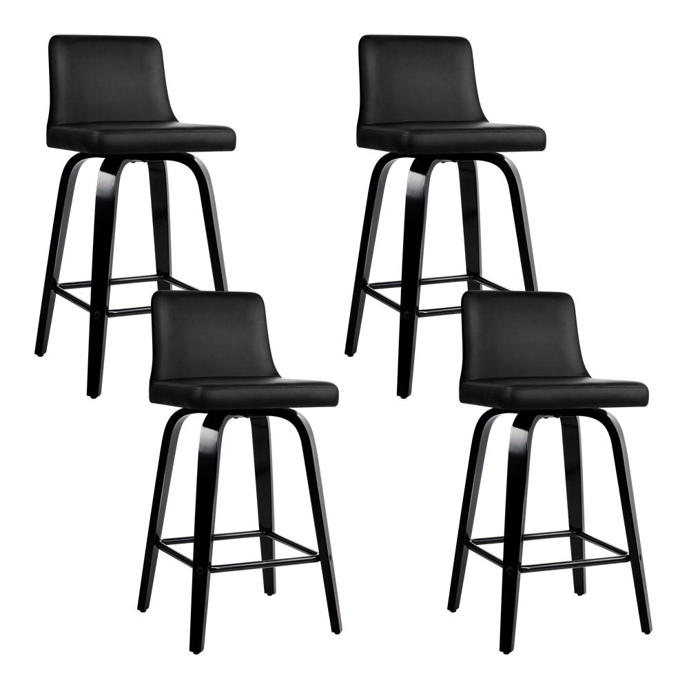 4x Swivel Bar Stools PU Leather Wooden Stools - Black