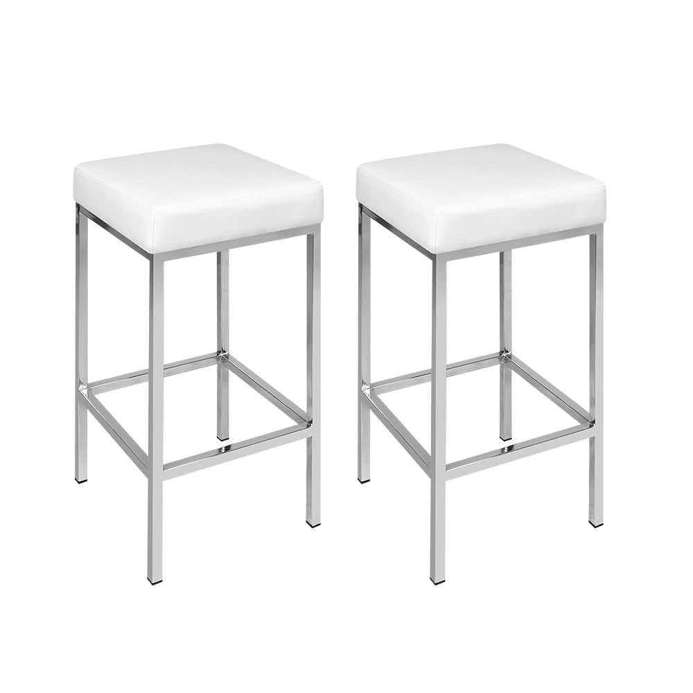 2x Chrome Bar Stools With Padded Leather