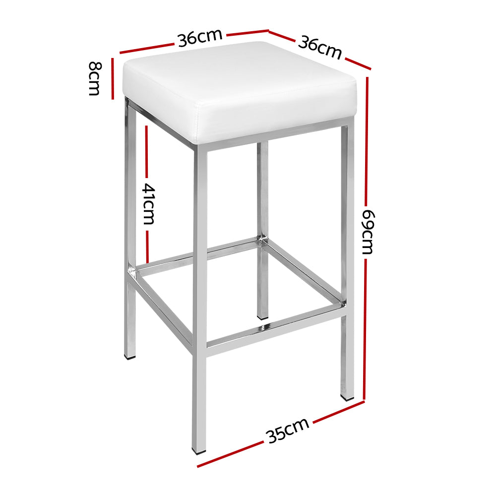 2x Chrome Bar Stools With Padded Leather