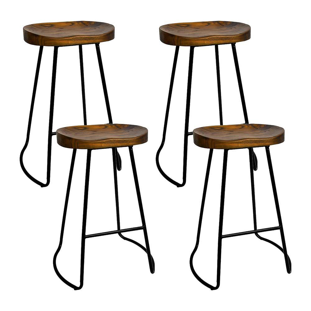 4x 65cm Backless Wooden Bar Stools Tractor Seat - Rustic Brown