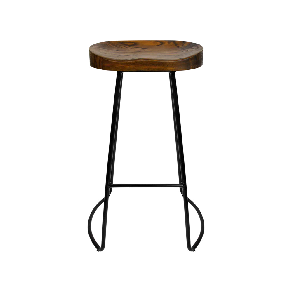 4x 65cm Backless Wooden Bar Stools Tractor Seat - Rustic Brown