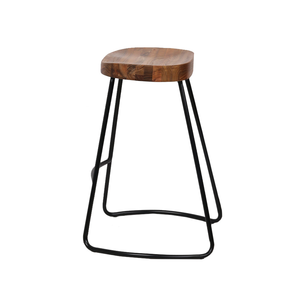 4x 65cm Backless Wooden Bar Stools Tractor Seat - Rustic Brown