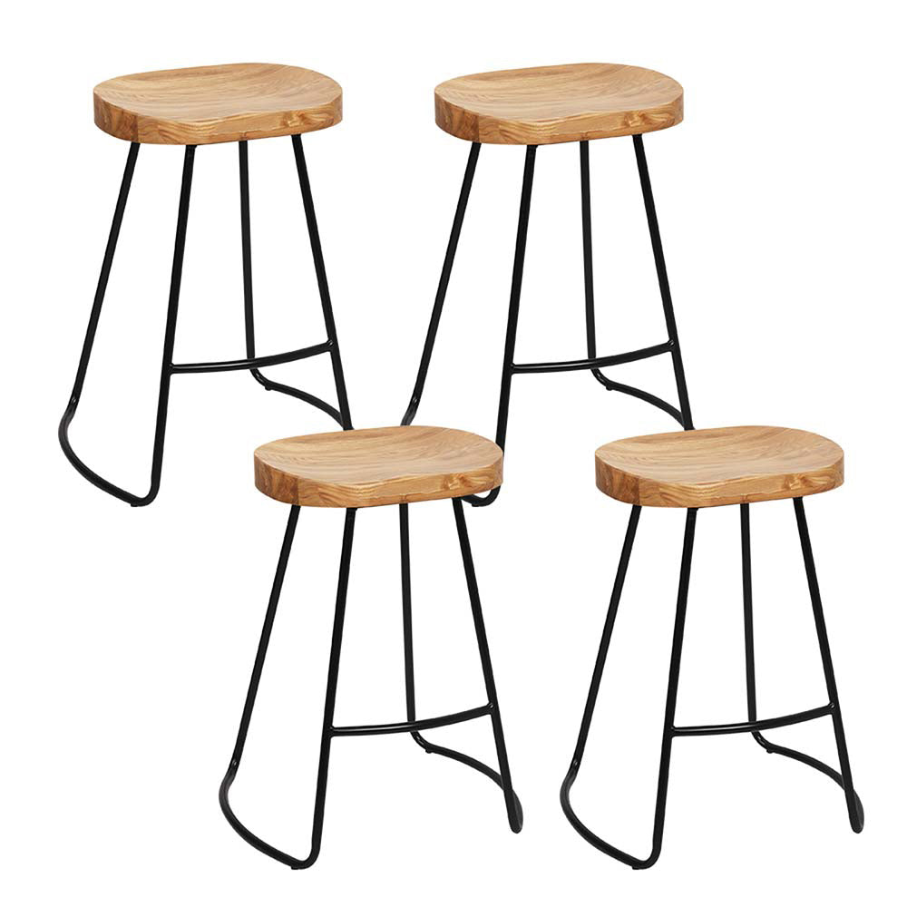 4x 65cm Bar Stools Tractor Seat Backless Wooden - Natural