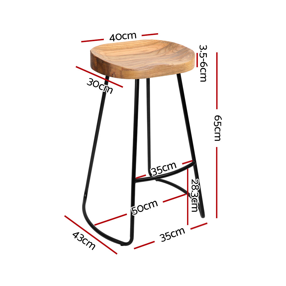 4x 65cm Bar Stools Tractor Seat Backless Wooden - Natural