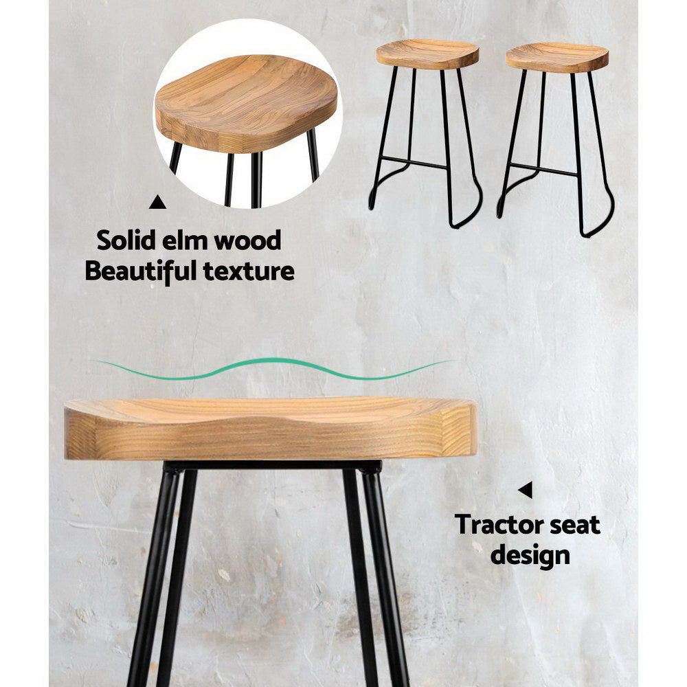 4x 65cm Bar Stools Tractor Seat Backless Wooden - Natural