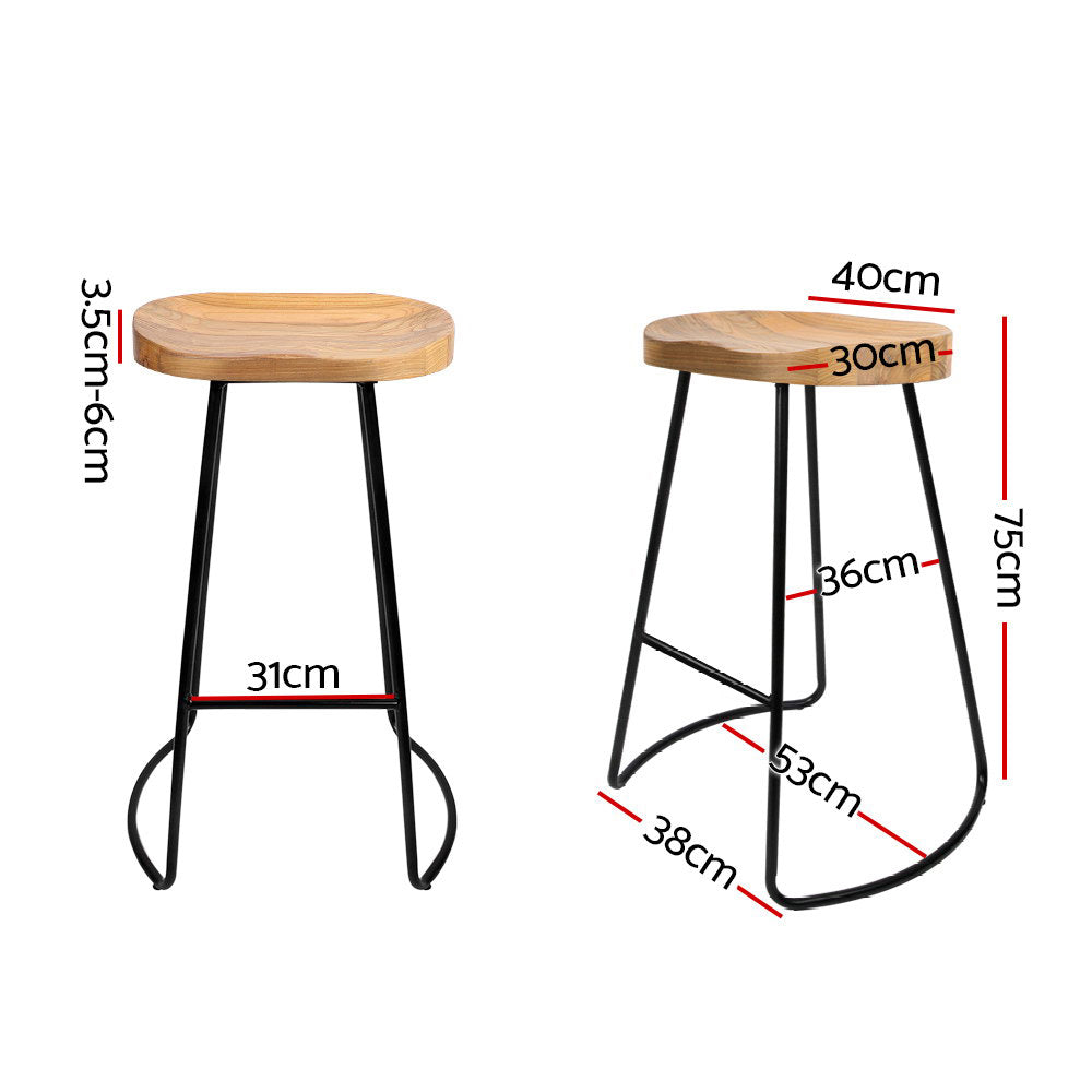 4x 75cm Bar Stools Tractor Seat Backless Wooden - Natural