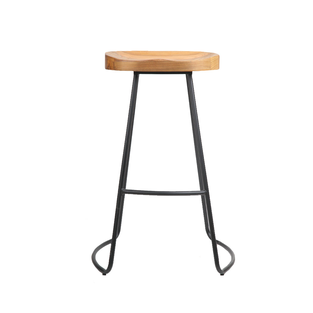 4x 75cm Bar Stools Tractor Seat Backless Wooden - Natural