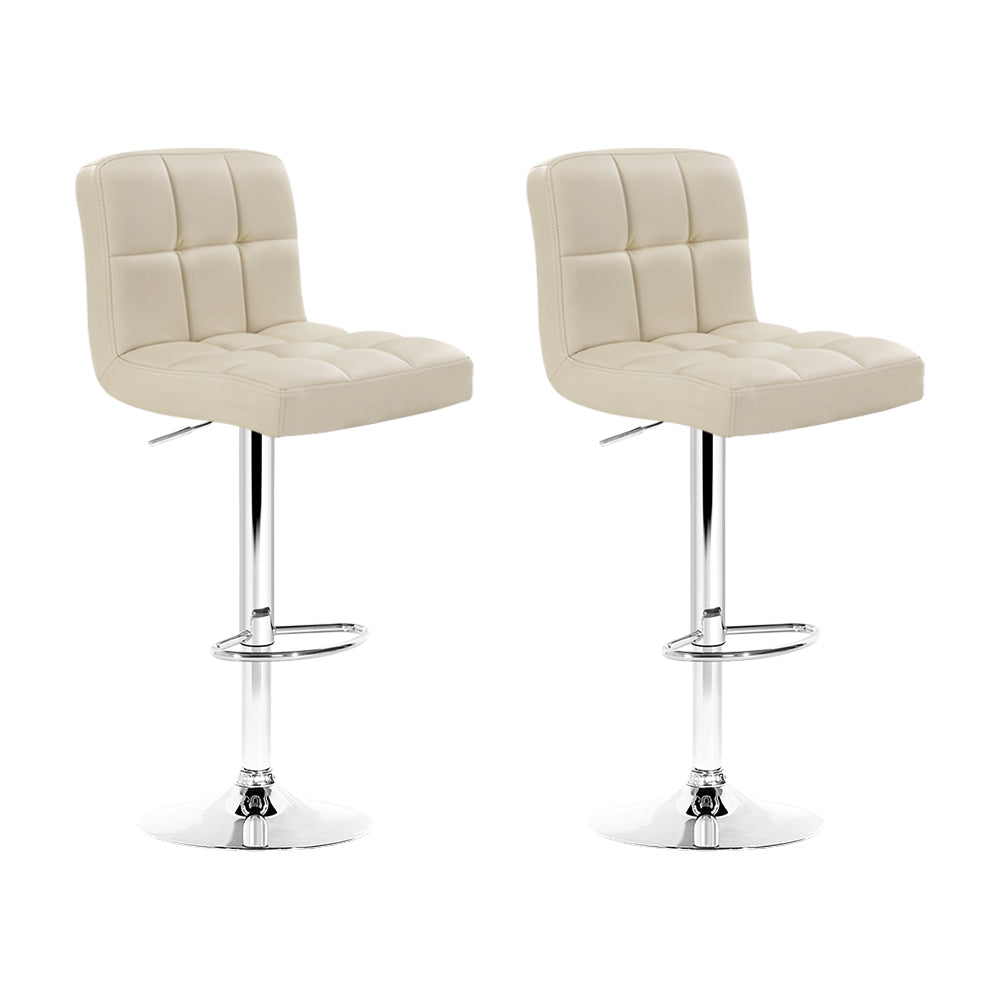 2x Swivel Gas Lift Bar Stools PU Leather - Beige