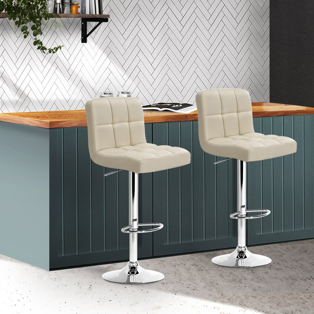 2x Swivel Gas Lift Bar Stools PU Leather - Beige