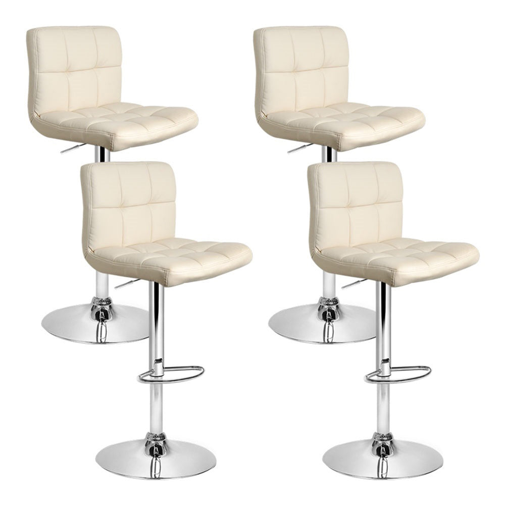 4x Swivel Gas Lift Bar Stools PU Padded Leather Back Support - Beige