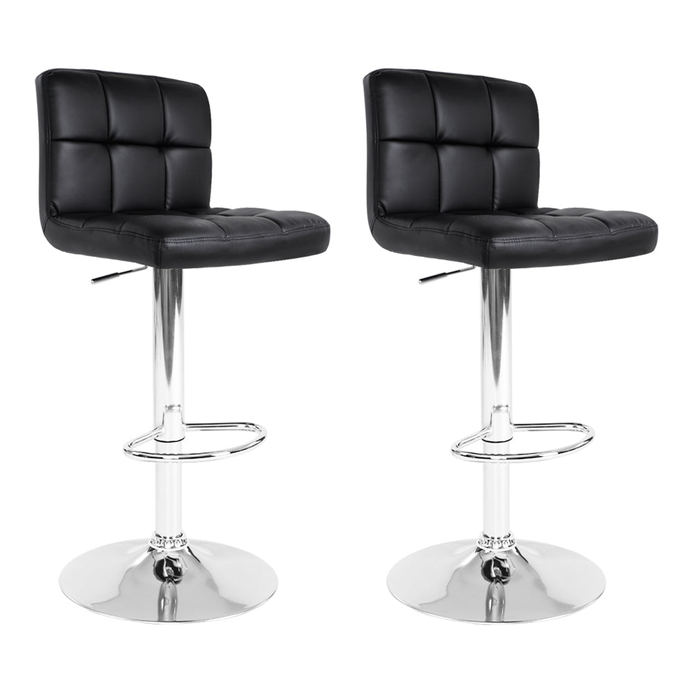 2x Swivel Gas Lift Bar Stools PU Padded Leather Back & Foot Support - Black