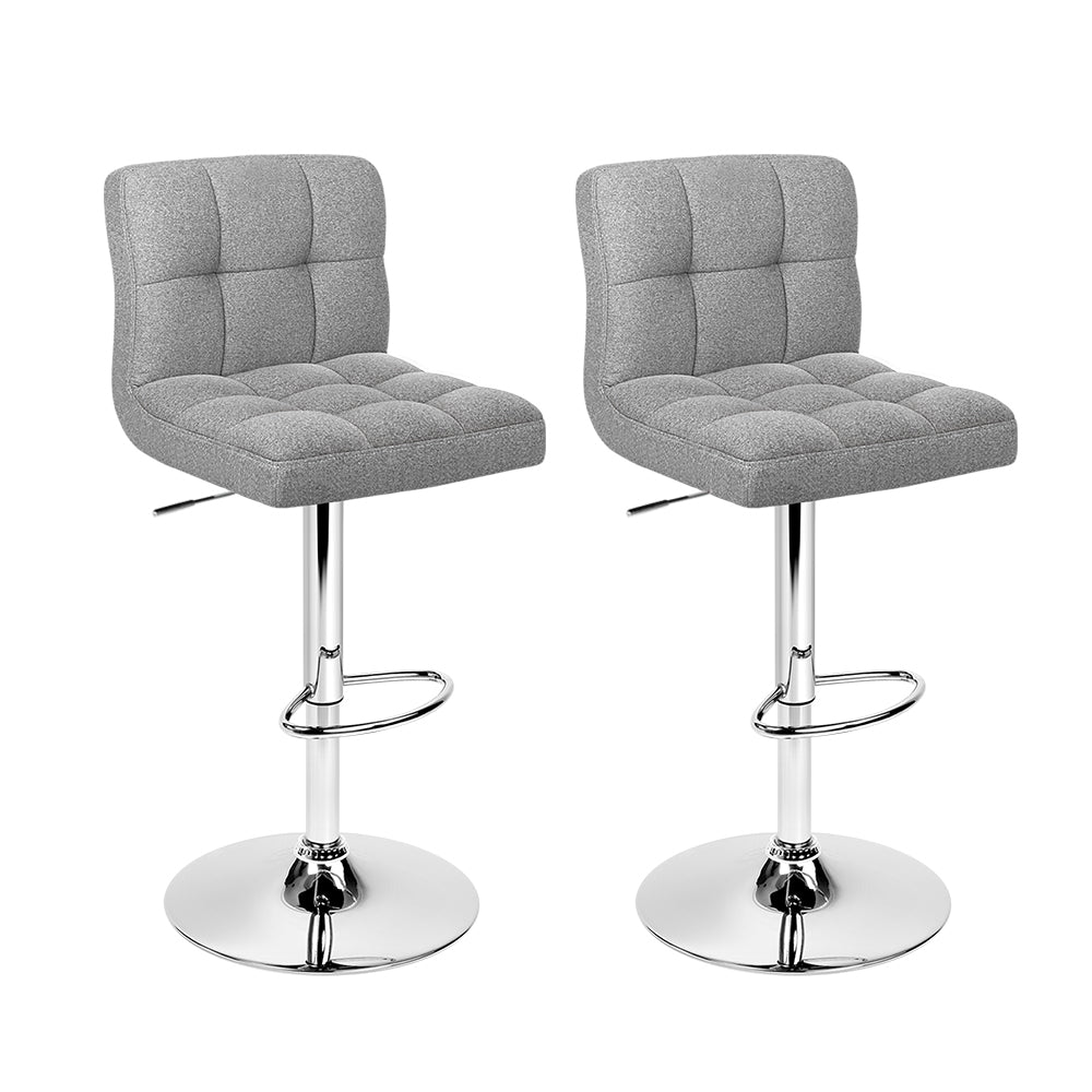 2x Swivel Gas Lift Bar Stools Soft Linen Fabric - Grey