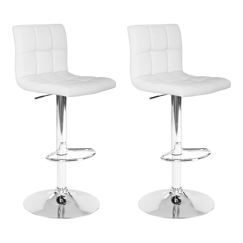 2x Swivel Gas Lift Bar Stools PU Padded Leather - White