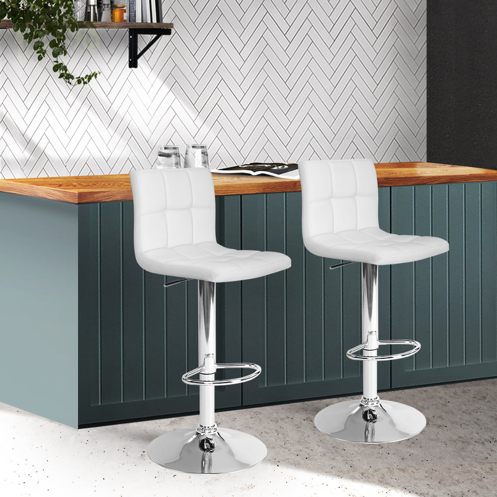 2x Swivel Gas Lift Bar Stools PU Padded Leather - White