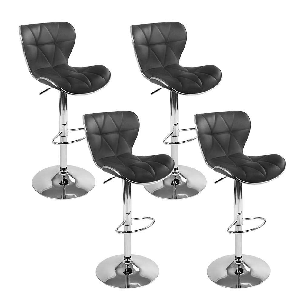 4x Swivel Gas Lift Bar Stools PU Padded Leather Back Support - Black