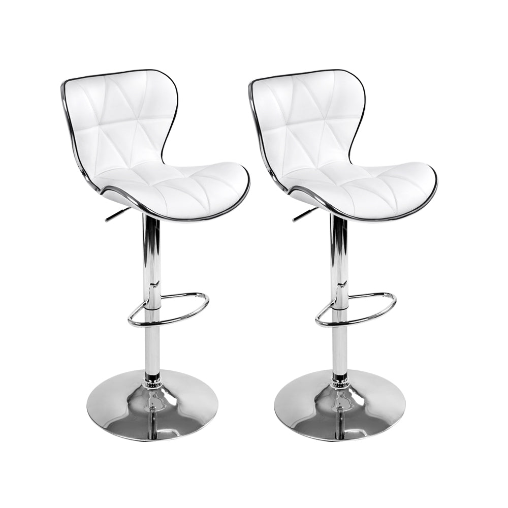 2x Swivel Gas Lift Bar Stools PU Padded Leather Back Support - White