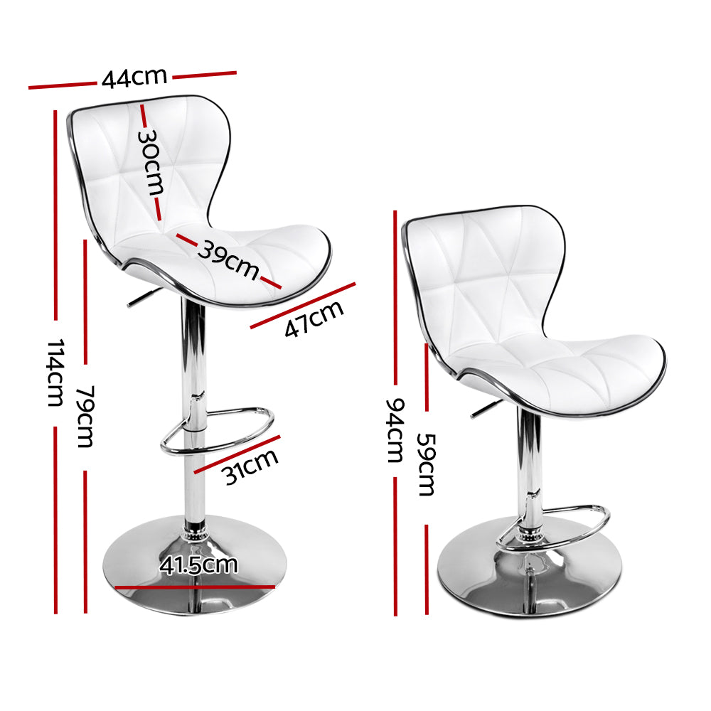 2x Swivel Gas Lift Bar Stools PU Padded Leather Back Support - White