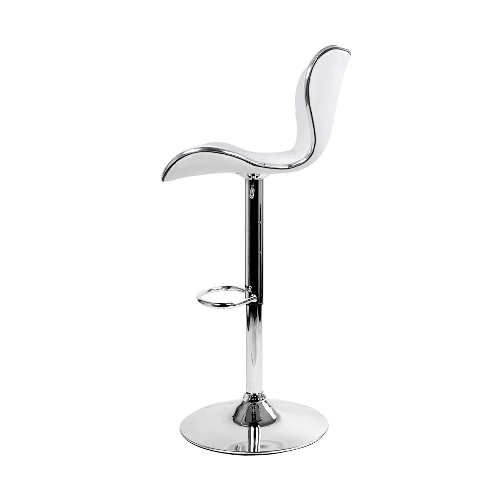 2x Swivel Gas Lift Bar Stools PU Padded Leather Back Support - White