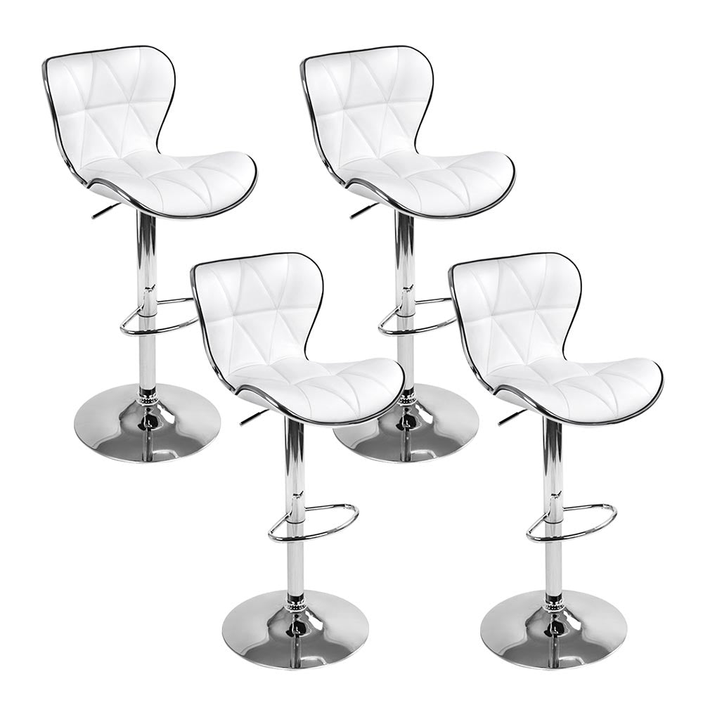 4x Swivel Gas Lift Bar Stools PU Padded Leather - White