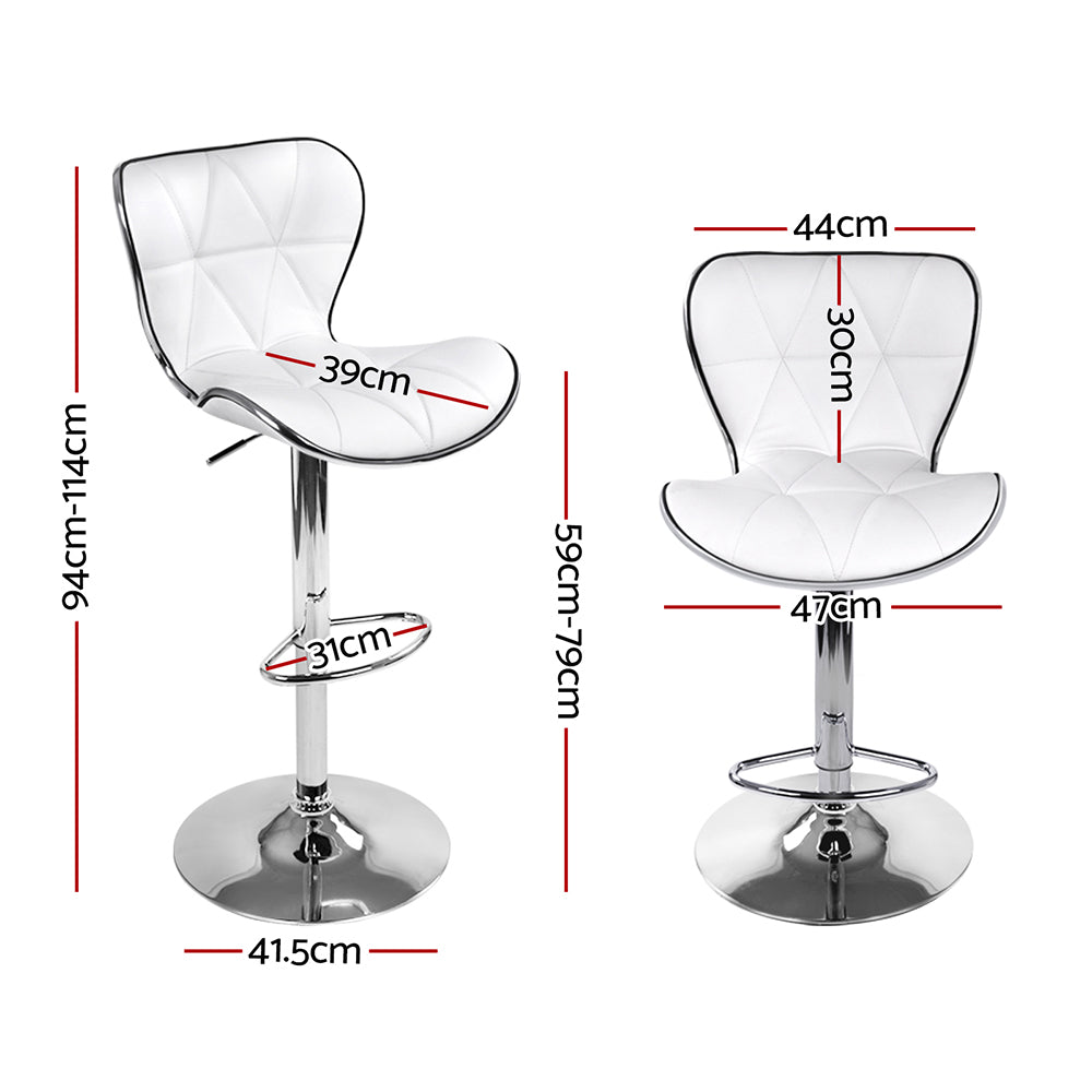 4x Swivel Gas Lift Bar Stools PU Padded Leather - White