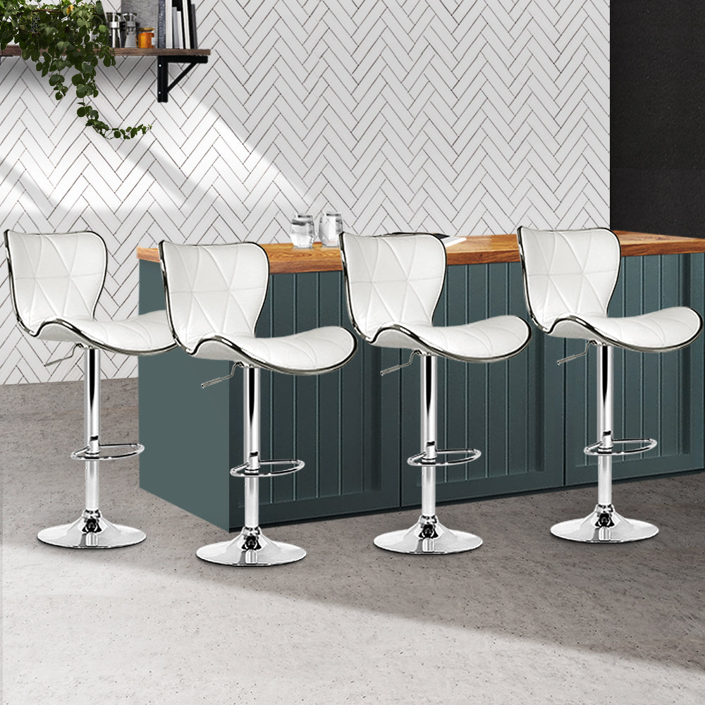 4x Swivel Gas Lift Bar Stools PU Padded Leather - White