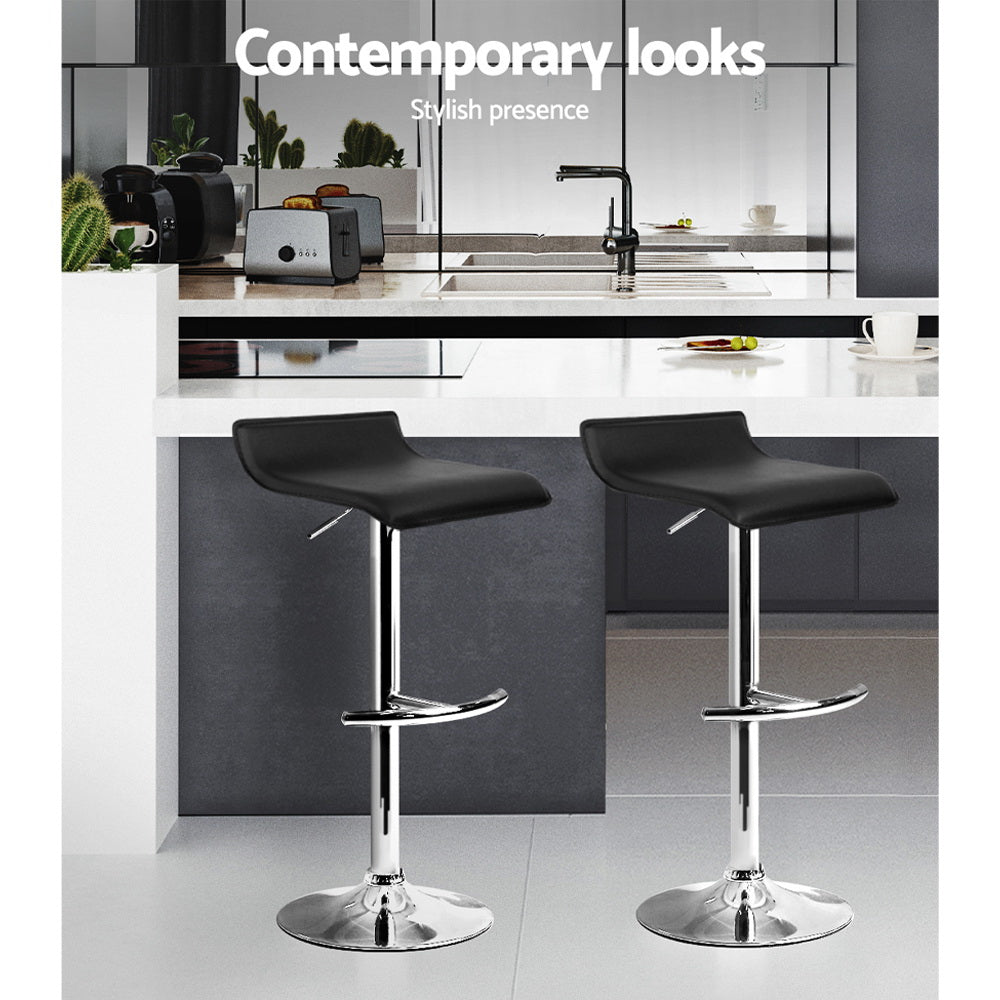 2x Swivel Gas Lift Contemporary backless Bar Stools PU Leather - Black