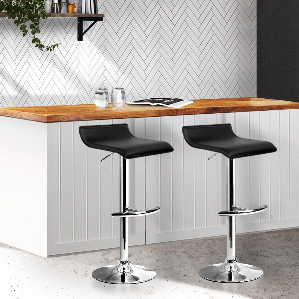 2x Swivel Gas Lift Contemporary backless Bar Stools PU Leather - Black